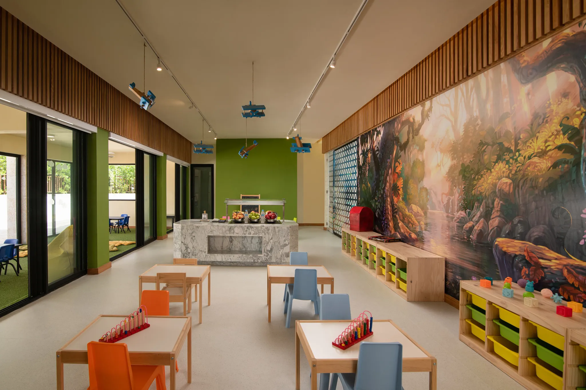 Bright kids activity room at Dreams Macao Beach Punta Cana featuring educational games, crafts, and colorful décor.