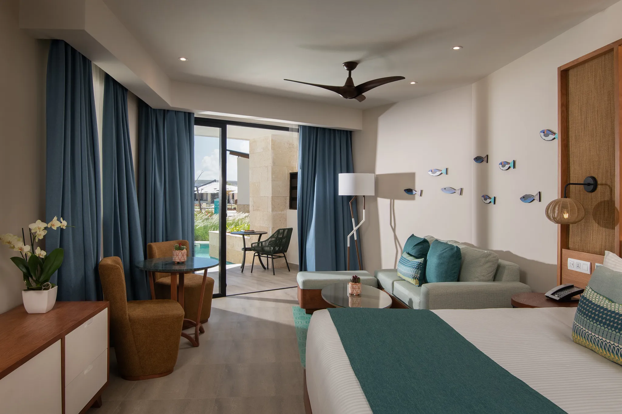 Preferred Club Junior Suite Swim Out with furnished terrace and direct pool access at Dreams Macao Beach Punta Cana.