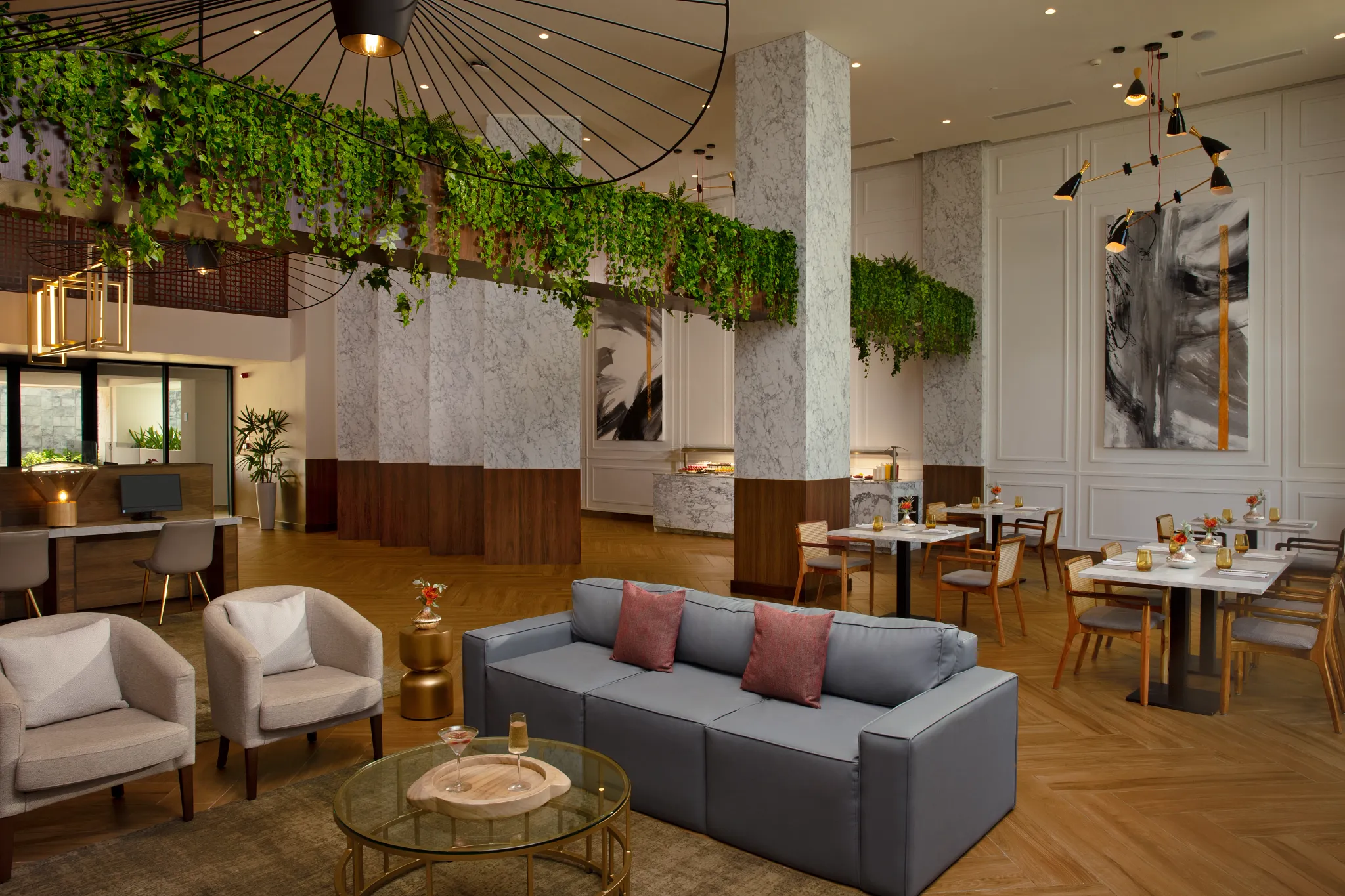 Elegant Preferred Club lounge with modern seating and upscale décor at Dreams Macao Beach Punta Cana.