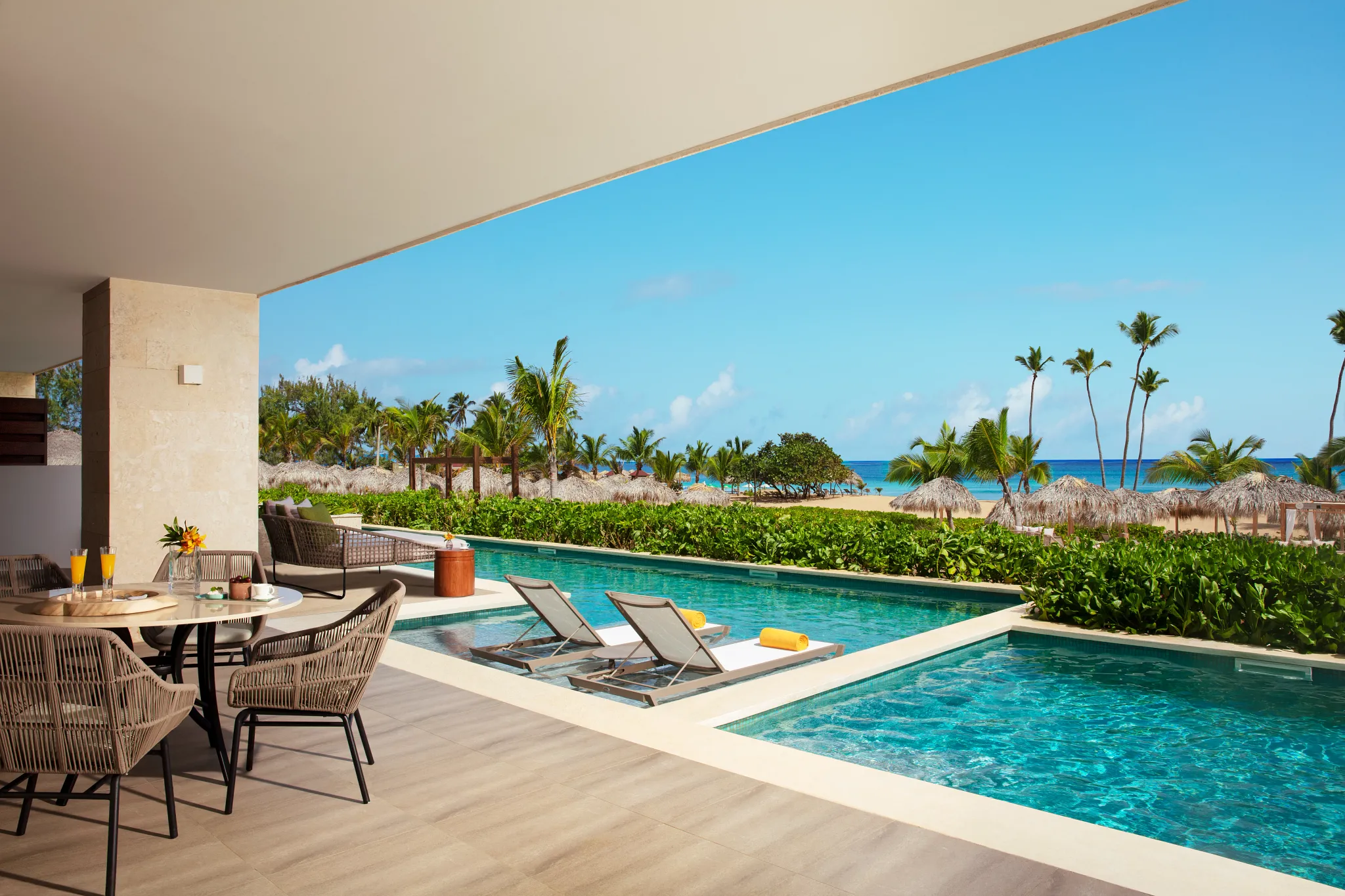 Preferred Club Presidential Suite Swim Out Ocean Front terrace and private pool at Dreams Macao Beach Punta Cana.
